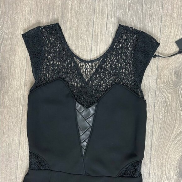 The Kooples Robe Lace & Leather Mini Dress Crepe Cap sleeve Black Size XS - Picture 6 of 16